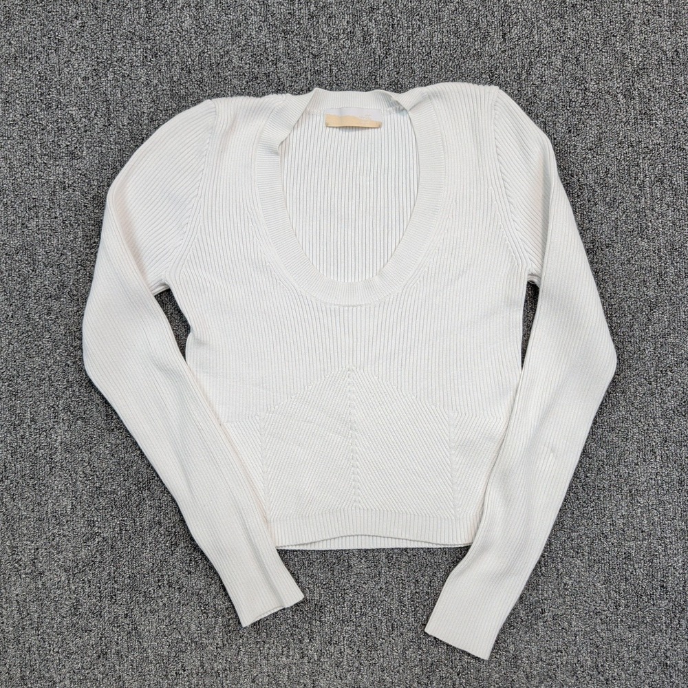 Worthy End Minimalist Ribbed Scoop Neck Crop Top L White Balletcore‎ Coquette